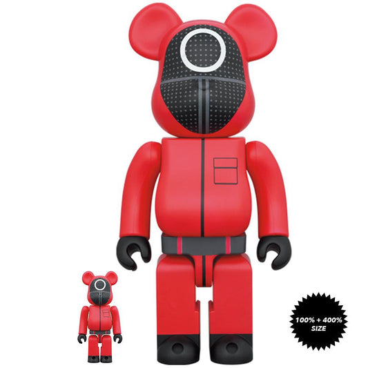 Pop Art Fusion - PopArtFusion - Medicom Toy BE@RBRICK Squid Games ⚫ Red Guard, Two-Piece (100% and 400%) set box by Medicom Toy (Limited Edition Art Toy Collectible) 4530956602561 popartfusion.com by Conectid